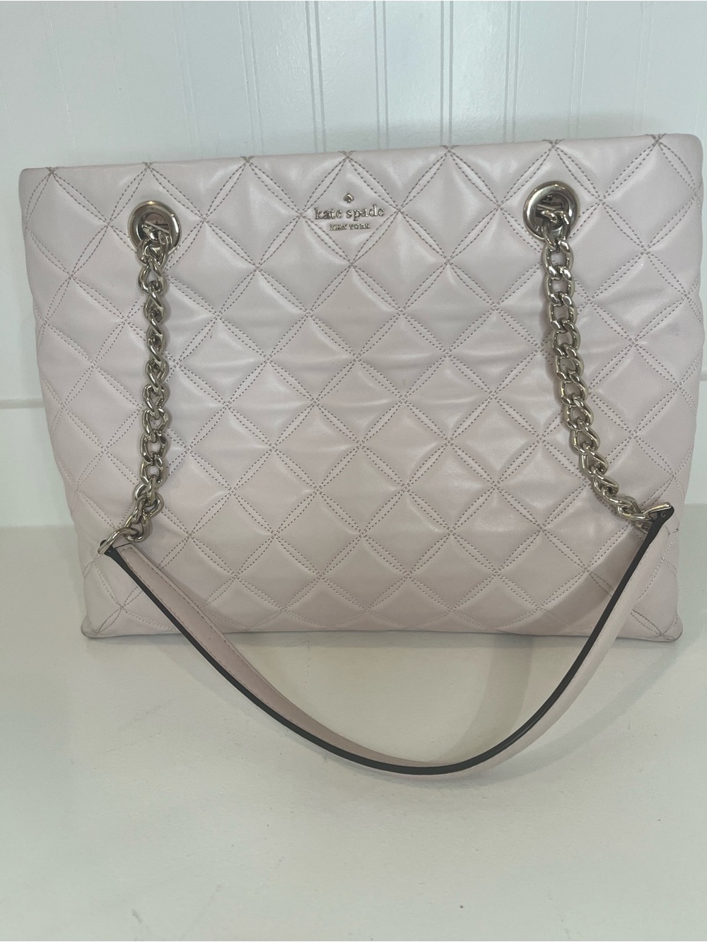 kate spade Quilted Chain-Handle Tote in Pale Pink